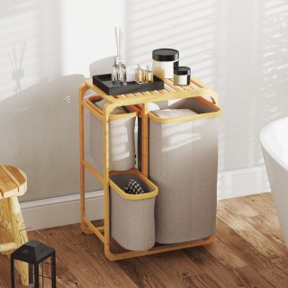 HOMCOM  Καλάθι Απλύτων από Μπαμπού με 3 Σάκους και Αποσπώμενα Ράφια...