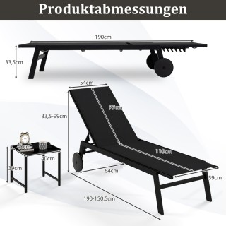 Costway Ξαπλώστρα Κήπου με Ρόδες & Πλαϊνό Τραπεζάκι, Ρυθμιζόμενη Πλ...