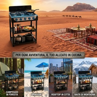 BAKAJI Φορητή Εξωτερική Κουζίνα Υγραερίου 5 Εστιών από Ανοξείδωτο Α...