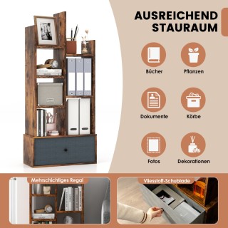 Costway Επταώροφη Ανοιχτή Βιβλιοθήκη με Συρτάρι 53 x 24 x 118 cm Κα...