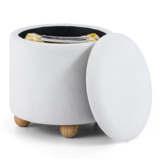 Costway Στρογγυλό Σκαμπό με Αποσπώμενο Καπάκι & Ξύλινα Πόδια, Λευκό...