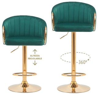 BAKAJI  Σετ 2 Σκαμπό Κουζίνας Ρυθμιζόμενου Ύψους σε Πράσινο Βελούδο...