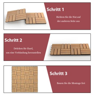 Costway Σετ 10 Ξύλινες Πλακάκια Βεράντας από Ακακία 30,5 x 30,5 x 2...