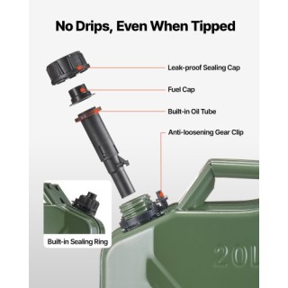 VEVOR Δοχείο Καυσίμου Μεταλλικό 20L με Στόμιο & Χειρολαβή, Πράσινο,...