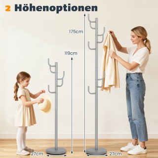 Costway Μοντέρνο Ασημί Κρεμάστρα Κάκτος 175 εκ. με 8 Γάντζους και Β...