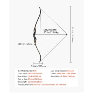 VEVOR Σετ Τόξου Αναψυχής 60in με Ξύλινο Τόξο και Βέλη 50 lbs FQGYS5...