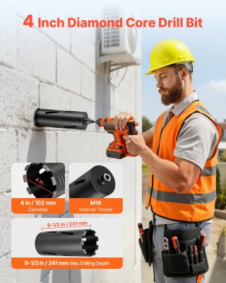 VEVOR Διαμαντοτρύπανο Κορωνάκι 102mm, Βάθος 241mm, Σπείρωμα M16 QXZ... VEVOR Διαμαντοτρύπανο Κορωνάκι 102mm, Βάθος 241mm, Σπείρωμα M16 QXZ...