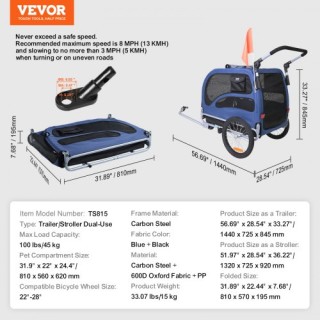 VEVOR Τρέιλερ Ποδηλάτου Σκύλου 2-σε-1, έως 100 lbs, Καρότσι/Φορέας... VEVOR Τρέιλερ Ποδηλάτου Σκύλου 2-σε-1, έως 100 lbs, Καρότσι/Φορέας...