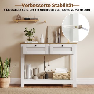 Costway  Λευκή Ξύλινη Κονσόλα με 2 Συρτάρια & 2 Επίπεδα 106 x 30 x ...