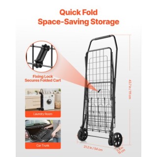 VEVOR Πτυσσόμενο Καροτσάκι Αγορών με Διπλά Καλάθια, Αδιάβροχη Επένδ...