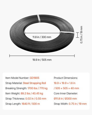 VEVOR Ιμάντας Χάλυβα για Δέσιμο Παλετών 19mm x 0.55mm x 500m - Αντο... VEVOR Ιμάντας Χάλυβα για Δέσιμο Παλετών 19mm x 0.55mm x 500m - Αντο...