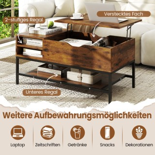 Costway Ρυθμιζόμενο Ξύλινο Τραπεζάκι Σαλονιού με Κρυφή Θήκη και Επι...