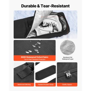 VEVOR Σάκος Μεταφοράς Σκι με Ροδάκια, 175 cm, Μαύρος, 600D Αδιάβροχ...