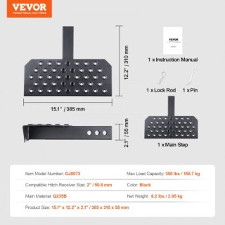 VEVOR Σκαλοπάτι Ρυμούλκησης για 2 Υποδοχή Προφυλακτήρα Αυτοκινήτου ...