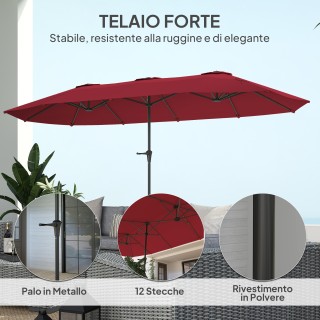 Outsunny Διπλή Ομπρέλα με Αεραγωγούς και Μανιβέλα, από Μέταλλο και ...