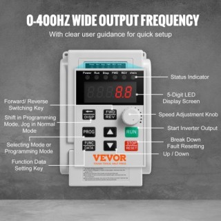 VEVOR VFD 2.2KW 10A 3HP Μετατροπέας Συχνότητας για Έλεγχο Ταχύτητας...