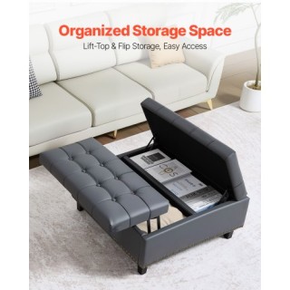 VEVOR Στρογγυλός Δερμάτινος Οθωμανός με Αποθήκευση για Σαλόνι PGJDF...