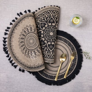 Villa DEste Σετ 6 τμχ Στρογγυλό σουπλά από λινάτσα Black 5914041 Villa DEste Σετ 6 τμχ Στρογγυλό σουπλά από λινάτσα Black 5914041