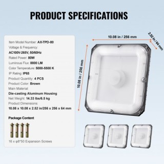 VEVOR Σετ 4 LED Φώτα Οροφής 80W 8800LM 5000K Εξωτερικού Χώρου TPDD... VEVOR Σετ 4 LED Φώτα Οροφής 80W 8800LM 5000K Εξωτερικού Χώρου TPDD...