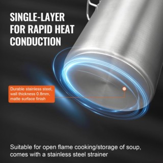 VEVOR Ανοξείδωτη Κατσαρόλα 42Qt με Σουρωτήρι & Καπάκι για Μεγάλες Ε...