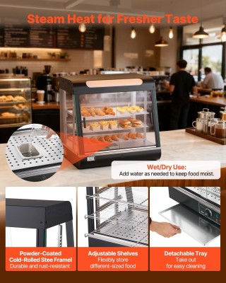 VEVOR Επαγγελματική Βιτρίνα Θερμαινόμενη 3 Επιπέδων 1200W με LED, Ρ...