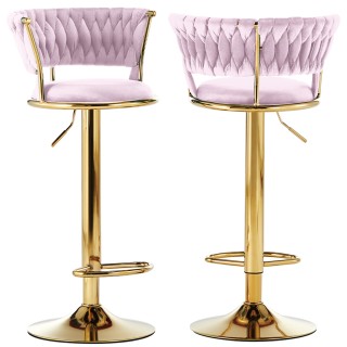 BAKAJI Σετ 2 Σκαμπό Κουζίνας Μπαρ με Πλεκτή Πλάτη σε Ροζ Βελούδο κ... BAKAJI Σετ 2 Σκαμπό Κουζίνας Μπαρ με Πλεκτή Πλάτη σε Ροζ Βελούδο κ...