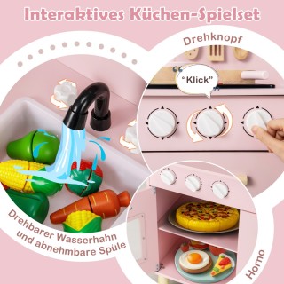 Costway Ξύλινη Παιδική Κουζίνα με Φώτα και Ήχους για Διαδραστικό Πα...