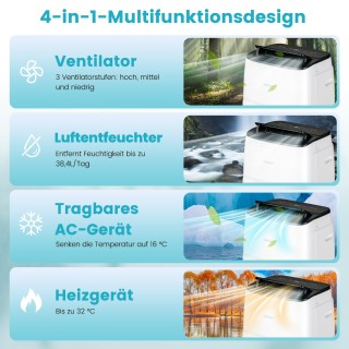 Costway Φορητό Κλιματιστικό 4-σε-1 12000 BTU με WiFi FP10282DE-WH