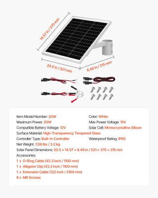 VEVOR Φορτιστής Ηλιακών Μπαταριών 20W 12V, Υψηλή Απόδοση με Ενσωμα... VEVOR Φορτιστής Ηλιακών Μπαταριών 20W 12V, Υψηλή Απόδοση με Ενσωμα...