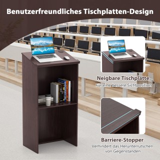 Costway Καφέ Αναλόγιο Ομιλητή 116,5 x 40 x 58 cm με Αποθηκευτικό Χώ...