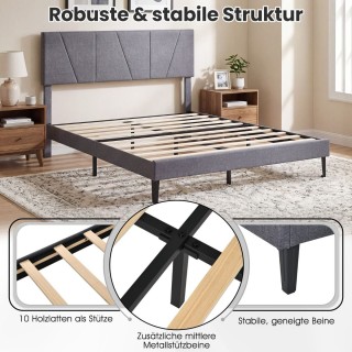 Costway Σκελετός Διπλού Κρεβατιού 160 x 200 cm με Ρυθμιζόμενο Γεωμε...