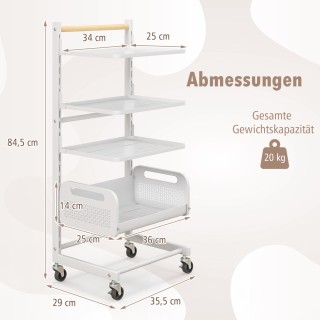 Costway Ρυθμιζόμενο Λευκό Τρόλεϊ 4 Επιπέδων με Ράφια & Λαβή για Κου...