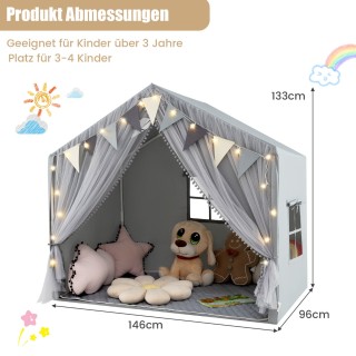 Costway Παιχνιδόσκηνη με 2 Κουρτίνες, Αστεράκια και Καρό Σημαίες 13...