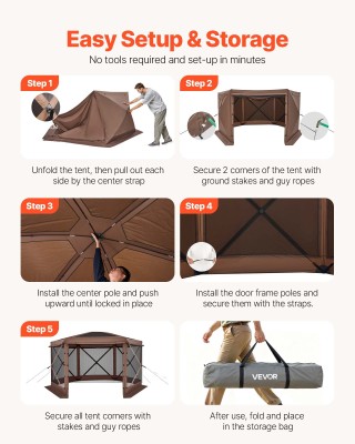 VEVOR Μεγάλη Εξάπλευρη Σκηνή Gazebo 3.6 x 3.6 m με Αφαιρούμενη Οροφ...