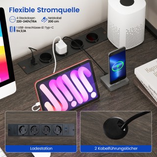 Costway Γκρι Γωνιακό Gaming Γραφείο με LED Φωτισμό & Πρίζες CB10592...