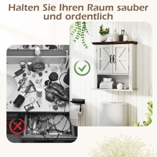 Costway Λευκό Κρεμαστό Ντουλάπι με Ρυθμιζόμενα Ράφια, Πόρτες και Αν...