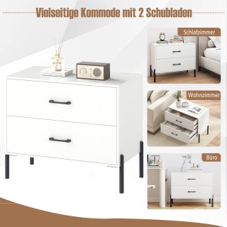 Costway Ξύλινο Κομοδίνο 2 Συρταριών με Μεταλλικά Πόδια & Λαβές 61 x...