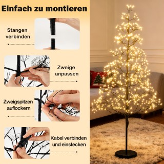 Costway Λάμπα LED Δέντρο 150 εκ. με 1000 Θερμά Λευκά Φώτα και Βάση ...