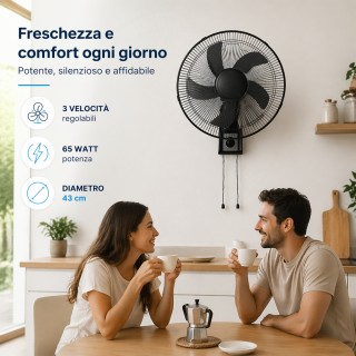 BAKAJI Ανεμιστήρας Τοίχου 43cm Μαύρος, Αθόρυβος με 3 Ταχύτητες 0200...