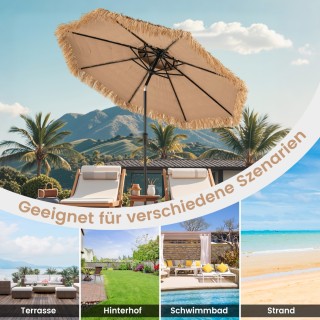 Costway Ομπρέλα Τίκι 247 εκ. με 8 ακτίνες και κάλυμμα από άχυρο σε ...