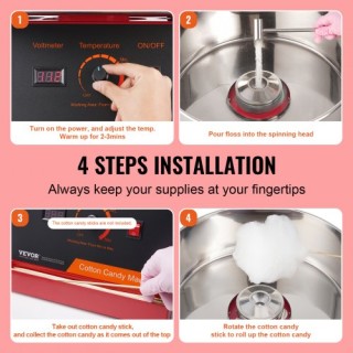 Μηχανή Μαλλιού της Γριάς VEVOR 1000W, Κόκκινη TSMHTJHSHGXMQ4DUBV2 Μηχανή Μαλλιού της Γριάς VEVOR 1000W, Κόκκινη TSMHTJHSHGXMQ4DUBV2