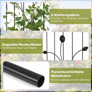 Costway Μεταλλική Αψίδα Κήπου με Κλείδωμα & Σπαλιέ Αγωγής, Μαύρη, 2...