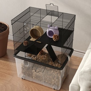 PawHut Κλουβί για χάμστερ 3 επιπέδων με ρόδες, 2 πλατφόρμες, ράμπες...