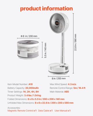 VEVOR Φορητός Επαναφορτιζόμενος Ανεμιστήρας 20,3 εκ., Αναδιπλούμενο... VEVOR Φορητός Επαναφορτιζόμενος Ανεμιστήρας 20,3 εκ., Αναδιπλούμενο...