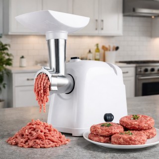 KUMTEL Ηλεκτρικός Κιμάς Λευκός 1000W με Ανοξείδωτες Λεπίδες και Αξε...