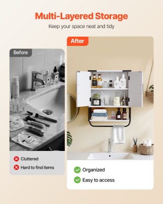 VEVOR Λευκή Ντουλάπα Τοίχου Μπάνιου με Ρυθμιζόμενο Ράφι - Διαστάσει...