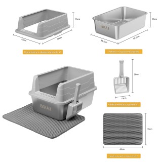 BAKAJI Λεκάνη Γάτας από Ανοξείδωτο Χάλυβα με Χαλάκι και Κουτάλα, 50...