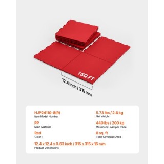 VEVOR Σετ 8 Κόκκινα Διασυνδεόμενα Πλακάκια Γυμναστηρίου από Καουτσο...