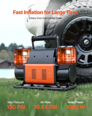 VEVOR Φορητός Αεροσυμπιεστής Διπλού Κυλίνδρου 12V 150PSI με Ψηφιακό...