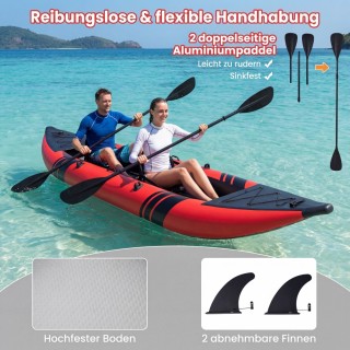 Costway Σετ Φουσκωτό Καγιάκ Κόκκινο με Κουπιά Αλουμινίου και Επενδε...
